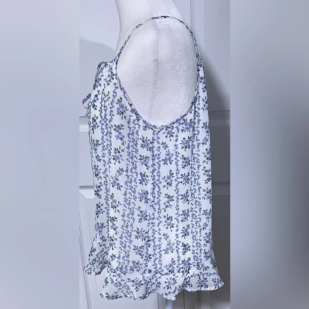 Aqua White and Blue Floral Sleeveless Slouch Top